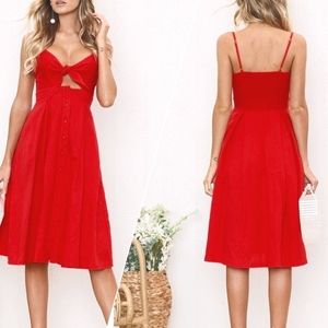 Poppy Red Tie Front A-line Dress